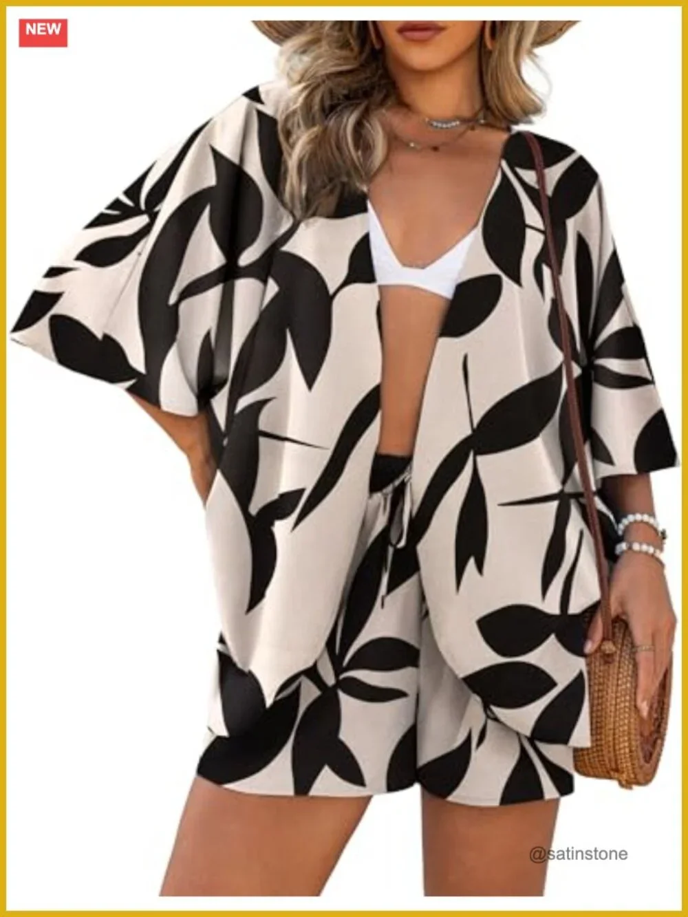 Women's 2 Piece Kimono Cover Up Shorts Set Tropical Print